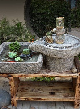 石槽流水喷泉景观阳台水r景鱼池摆件户外庭院假山造景花园装饰水