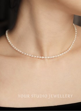 多种戴法!法式极小天然珍珠项链花朵珍珠扣锁骨链优雅宫廷少女感