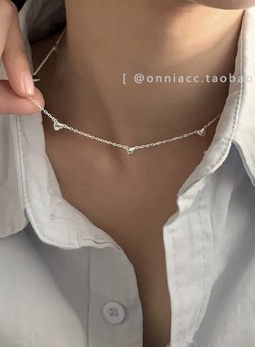韩国心形小爱心项链女锁骨链纯银轻奢小众设计感高级简约极简精致