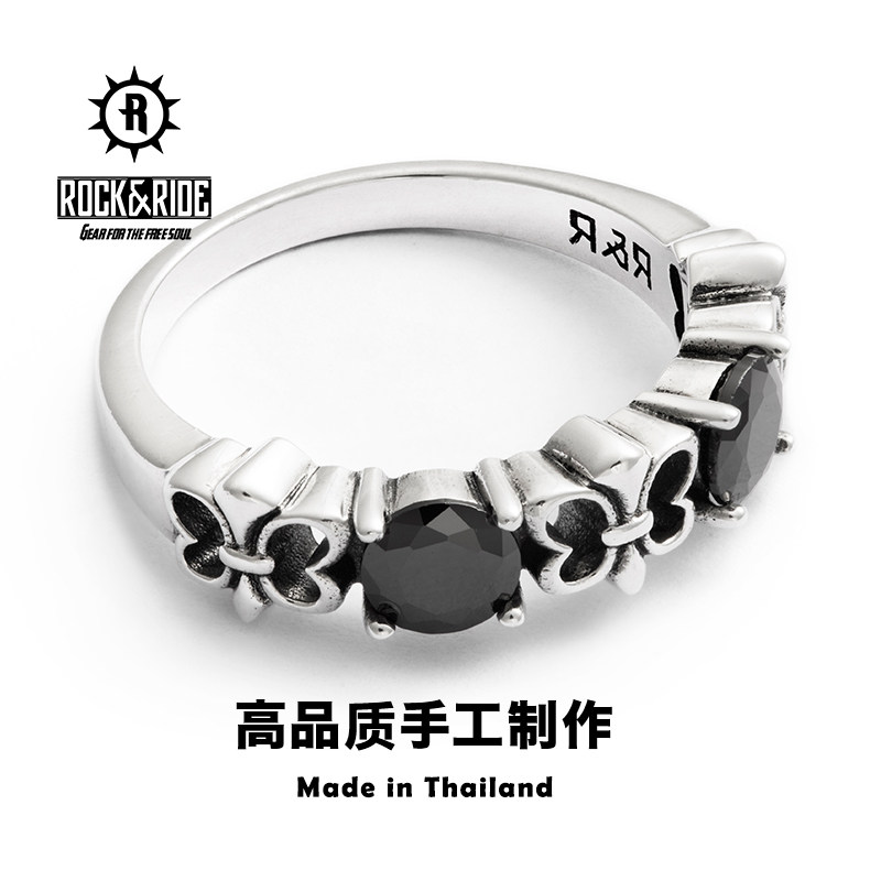 rockride黑曜石鸢尾花镂空纯银对戒 rockride戒指/指环