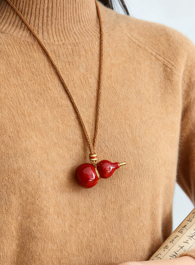 新中式国风红葫芦吊坠项链