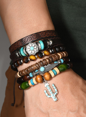 欧美波西米亚风手链仙人掌造型