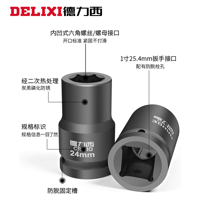 德力西一寸风炮套筒六角气动重型扳手工具加厚轮胎1寸加长套筒头-图2