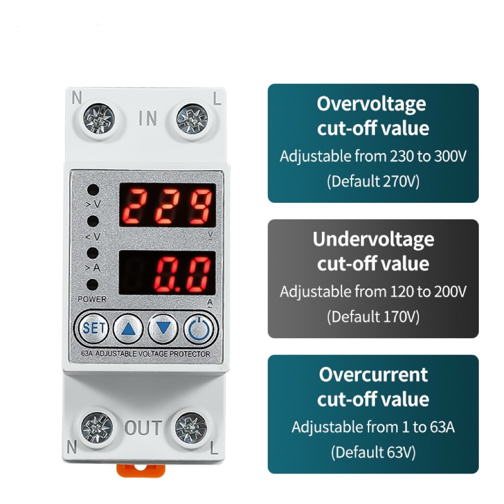 自复式过欠压保护器63A 2P电流电压大小可调过流过压欠压延时保护,淘宝优惠券,粉丝福利购,淘宝优惠卷