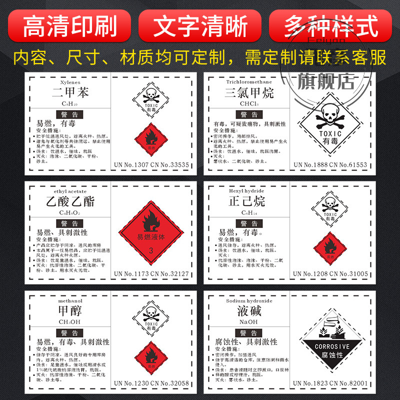 甲苯危险化学品安全标签危险化学品贴纸提示牌乙酸乙酯无水乙醇乙醇甲醇硫酸化工厂标识贴危化品化学品标识牌-图0