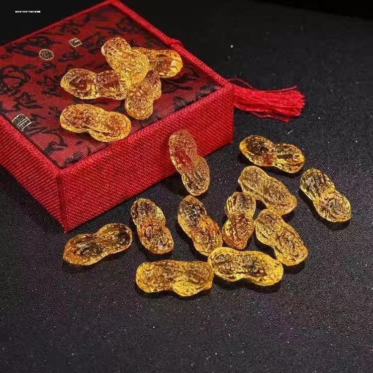 网红黄水晶花生摆件早生贵小婚庆客厅子饰品节日礼物