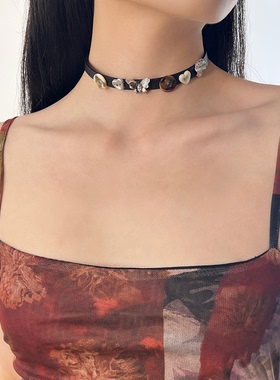 NiceMood蝴蝶爱心纽扣项链choker