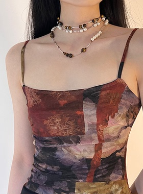 NiceMood虎眼石珍珠项链辣妹风