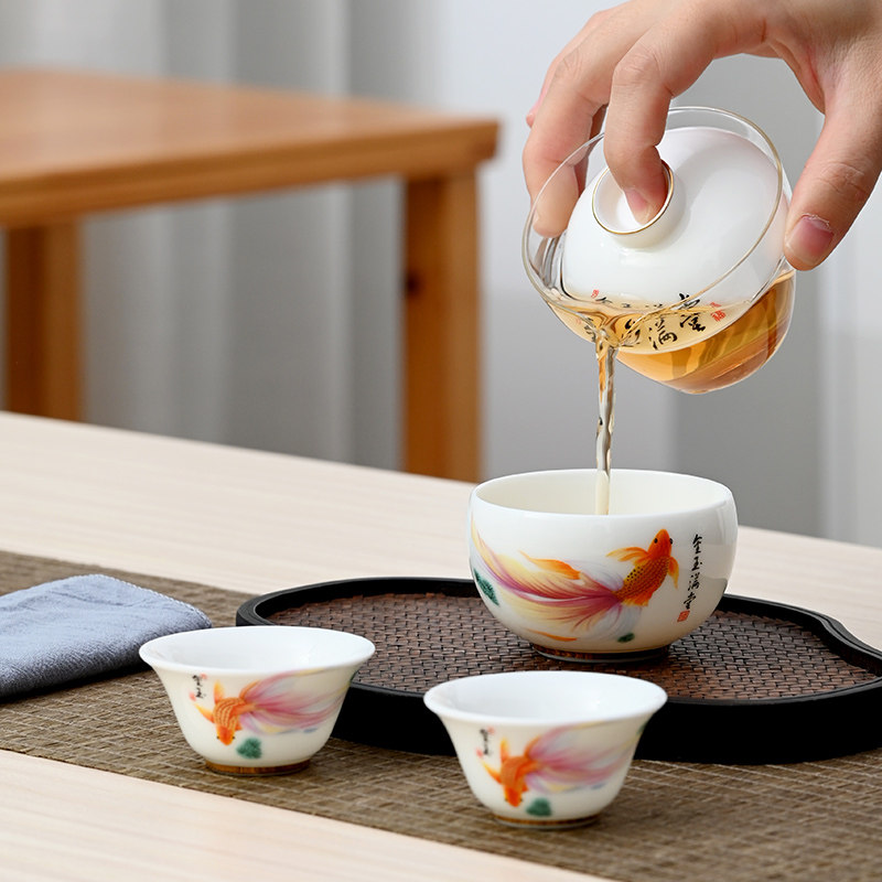 Xian porcelain travel tea set ceramic one pot and three cups