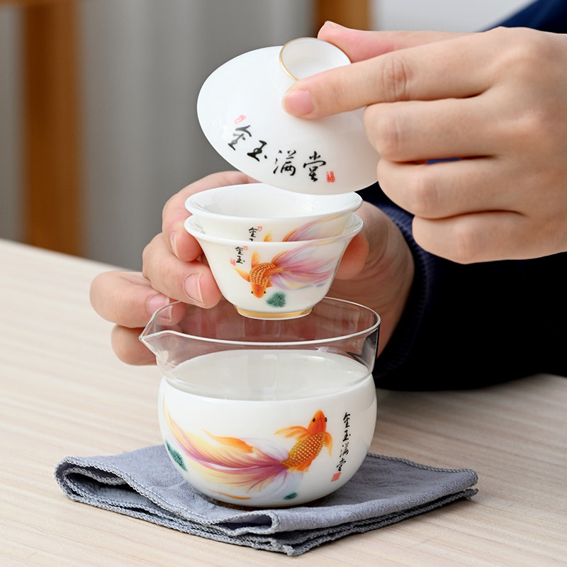 Xian porcelain travel tea set ceramic one pot and three cups