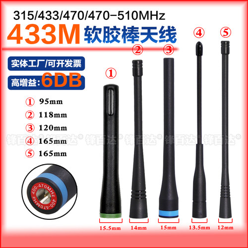 lora 433MHz 315M 400-420M 450-470MHZ 490M 470-510MHz无线数传模块LORA全向高增益外置软胶棒天线SMA - 图0
