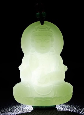 坐莲观音青海料浅青玉石项链