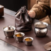 Pure titanium travel tea set, portable anti-scald kung fu tea set, one bowl and two cups, indoor and outdoor camping tea storage