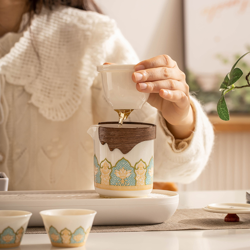 旅行茶具套装户外便携式露营喝茶装备陶瓷快客杯办公室功夫泡茶壶