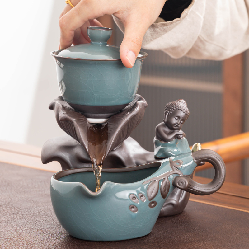 哥窑功夫茶具用品家用轻奢高档自动茶壶茶杯套装中式懒人泡茶神器 - 图1