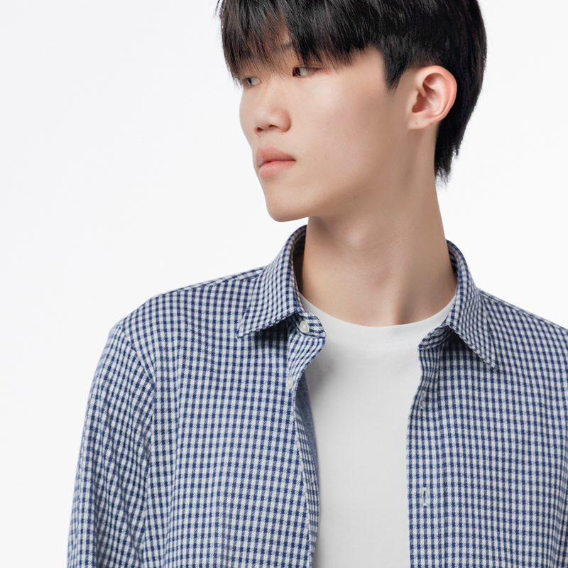 鲁泰CVC抗皱长袖衬衫男格子商务休闲中青年衬衣 - 图0