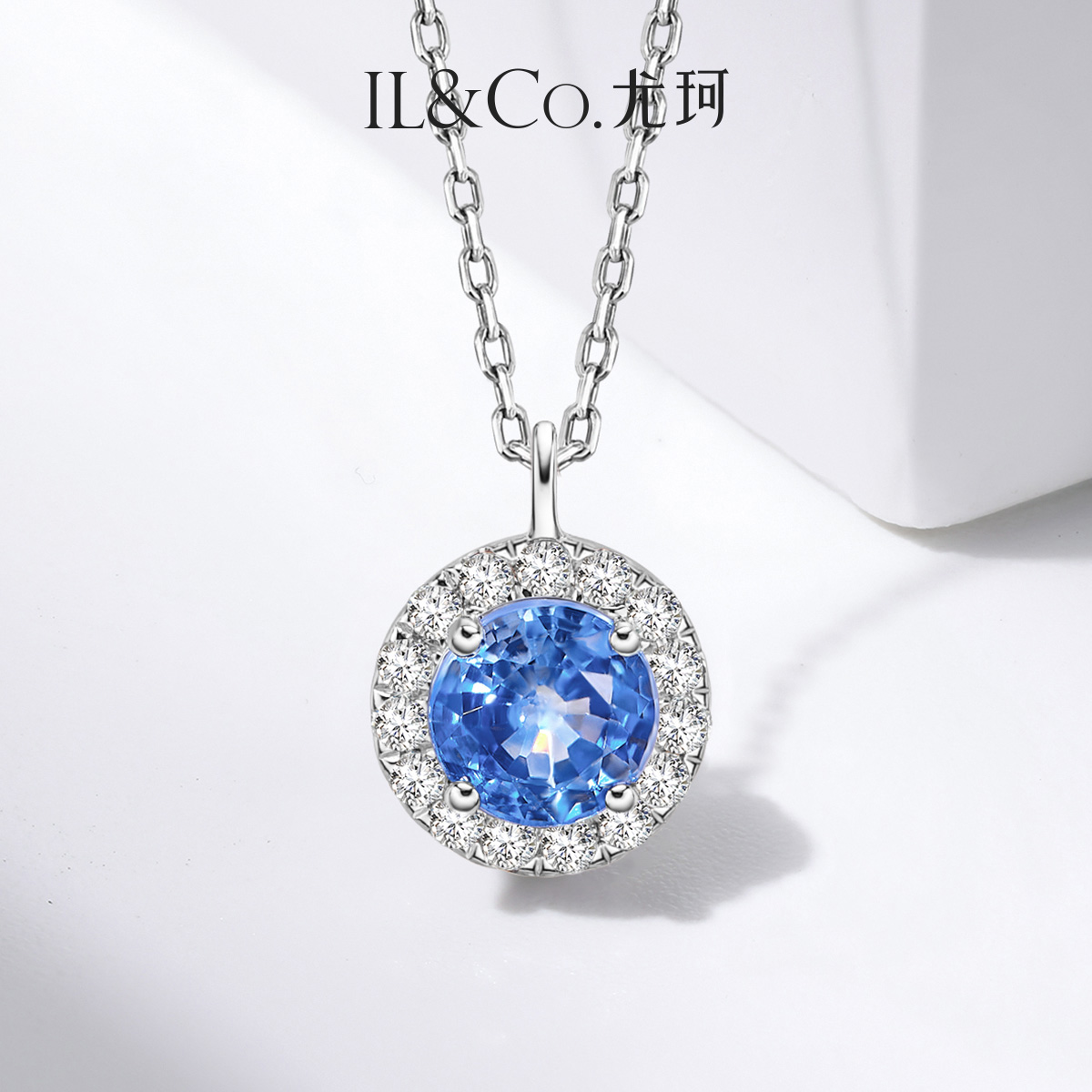 ILCO尤珂「小玲珑」18k金天然蓝宝石项链复古圆形钻石镶嵌锁骨链