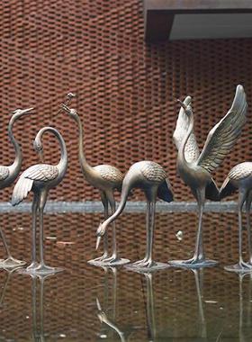 户外仿铜仙鹤雕塑模型园林草坪水池庭院玻璃钢装饰丹顶鹤景观摆件