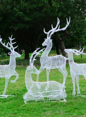 不锈钢镂空梅花鹿雕塑发光铁艺鹿户外园林售楼处草坪景观装饰摆件