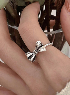 srrmhyn银色蝴蝶结戒指女
