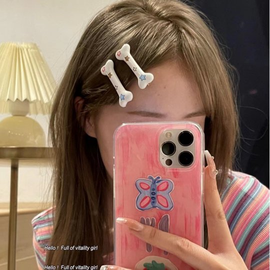 srrmhyn日系元气少女发夹y2k辣妹星星刘海夹头饰甜酷星星印花骨头