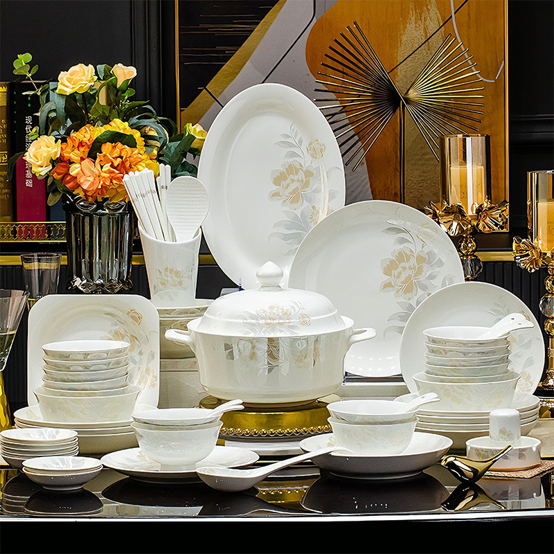 碗碟套装家用2025新款高颜值餐具景德镇陶瓷轻奢骨瓷饭碗盘筷乔迁