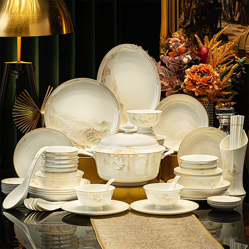 碗家用2026新款高颜值餐具套装景德镇陶瓷轻奢骨瓷碗盘碟子筷乔迁