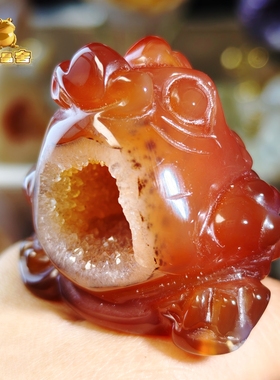 灵蟾晶舍Ｉ有闲有钱Ｉ天然玛瑙水晶金蟾风水摆件招财聚财发财装饰