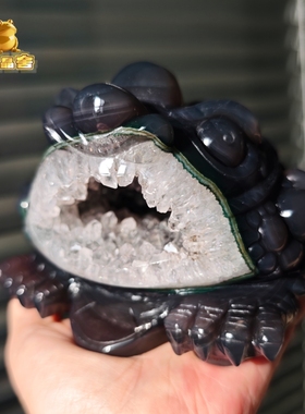 灵蟾晶舍｜财运绵绵｜天然玛瑙水晶带方解石金蟾摆件招财聚财90