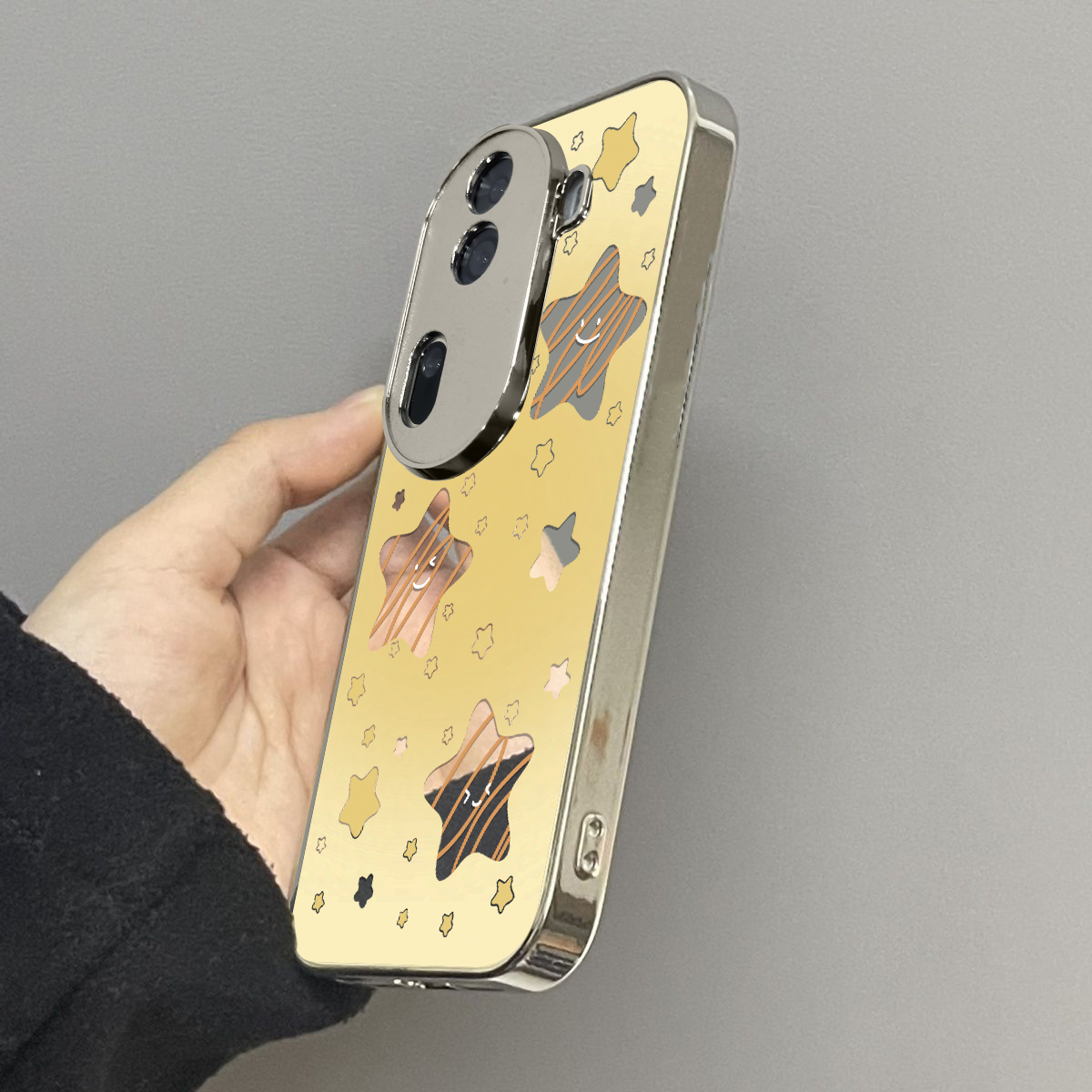 黄色星星适用opporeno13手机壳12新款11镜面10pro+9男8女款oppoa97a93a72a58a57a56a2pro3情侣oppofindx8x7套 - 图2