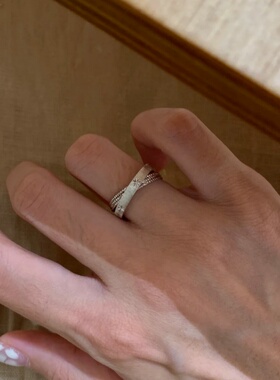 意大利拉丝星芒双环戒指指环女