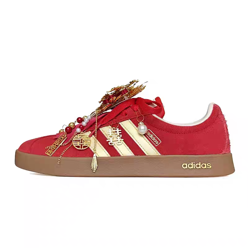 球鞋定制 Adidas VI Court CIassic喜庆秀禾男女中式红色婚鞋板鞋,淘宝优惠券,粉丝福利购,淘宝优惠卷
