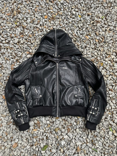 LE LOSANGE  LEATHER PLISSE HOOD JACKET褶皱连帽皮夹克 - 图3