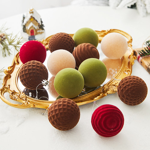 圣诞植绒球创意6cm圣诞球毛绒纹理球圣诞树挂件节日氛围装饰品 - 图2