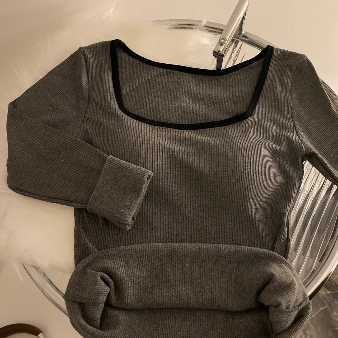 杏色方领加绒打底衫女内搭秋冬季保暖撞色带胸垫外穿修身长袖上衣,淘宝优惠券,粉丝福利购,淘宝优惠卷