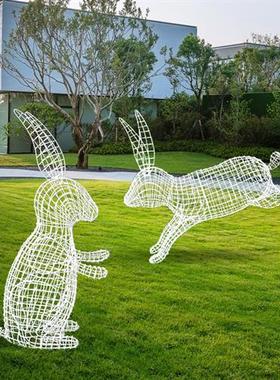 不锈钢镂空梅花鹿雕塑户外铁艺兔子蒲公英摆件园林景观小品定制