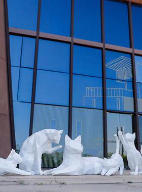 玻璃钢抽象几何猫雕塑户外花园林商场楼盘动物模型景观装饰品摆件