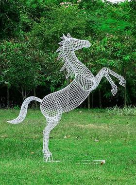 户外不锈钢金属镂空马雕塑小区景观装饰公园草坪铁艺仿真动物摆件