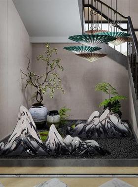 中式透明树脂假山摆件酒店客厅玄关大型创意落地软装饰品开业雕塑
