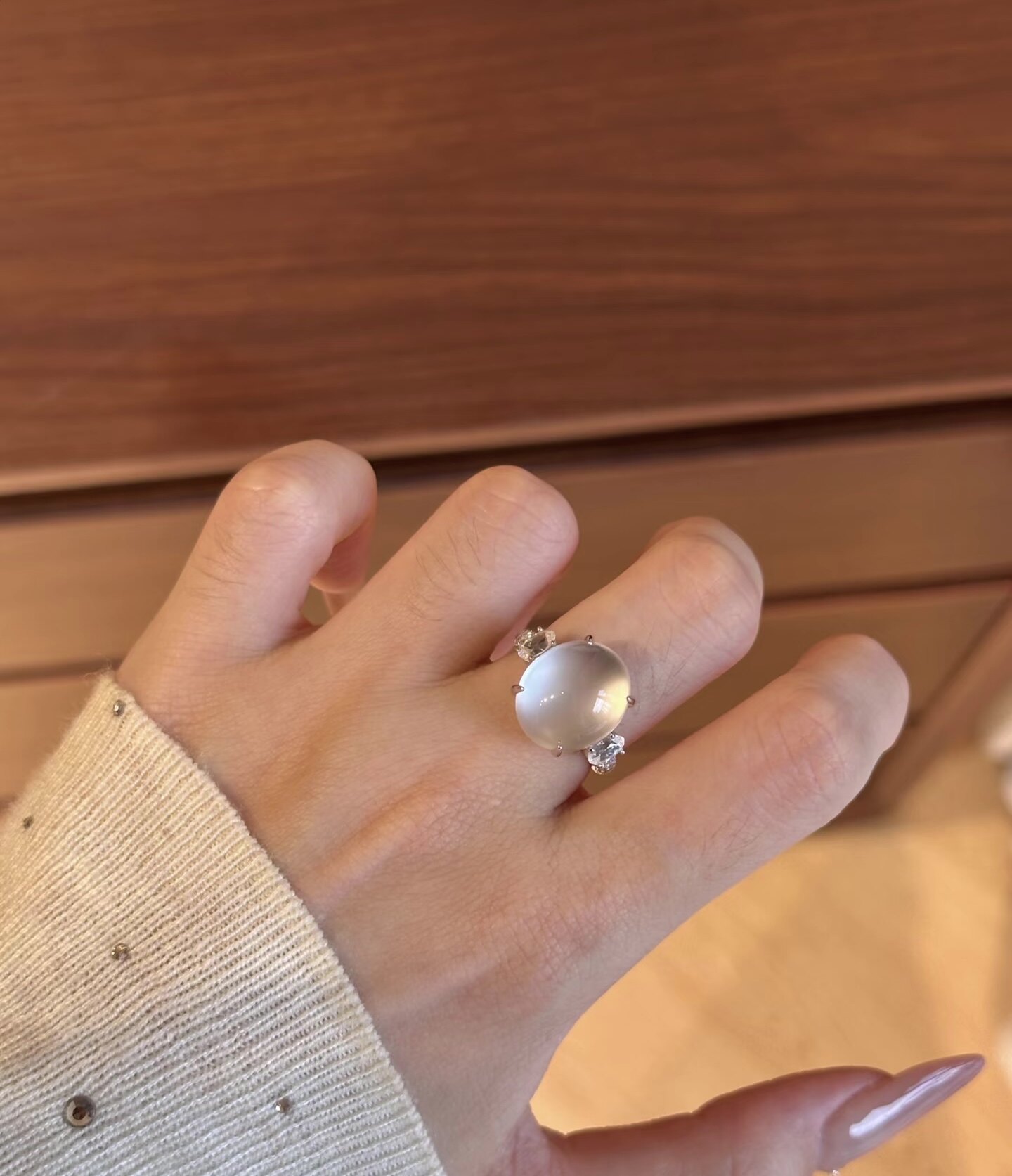 Non-fading new Chinese style 925 silver plated 18k natural white agate ring women's all-match ring as a gift for your girlfriend