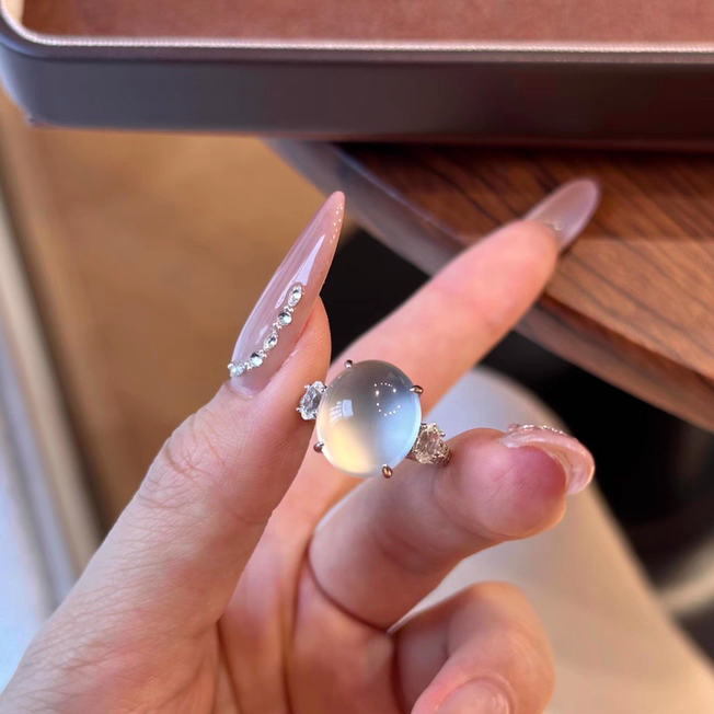 Non-fading new Chinese style 925 silver plated 18k natural white agate ring women's all-match ring as a gift for your girlfriend