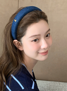 韩式ins风牛仔蓝色发箍女高级2026新高颅顶简约百搭发饰洗脸头箍