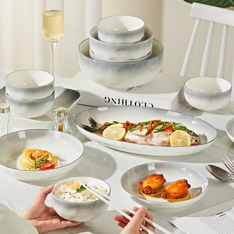 餐具套装家用高级感2025简约碗盘乔迁碗筷陶瓷釉下彩碗具碗碟套装