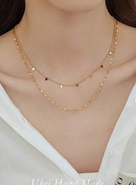 有北手作 双层菱形亮片叠戴项链女小众轻奢高级设计感锁骨链颈链