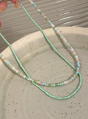 薄荷曼波~绿色串珠项链女夏天双层叠戴颈链配饰海边多巴胺锁骨链