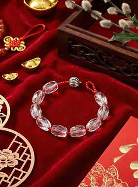 琉璃收透明串珠红色手绳手饰