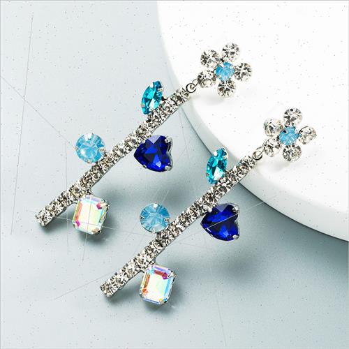 Korea new personalized geometric flowers long gemstone rhine - 图1