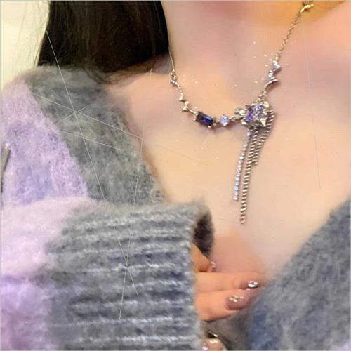 insy2k purple zirconia ruffled metal heart chain necklace sw - 图2