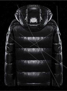Winter down jacket black glossy men women couple large size