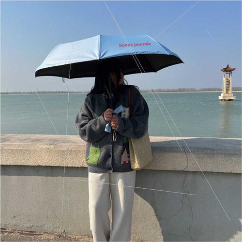 ins sea salt blue black rubber sunscreen umbrella small fres - 图1